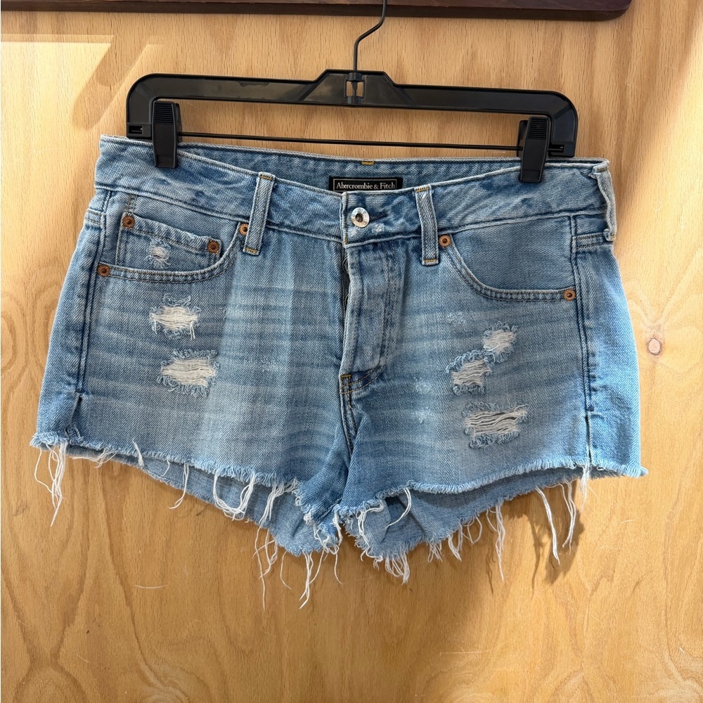 Abercrombie & Fitch Light Blue Distressed Jean Shorts